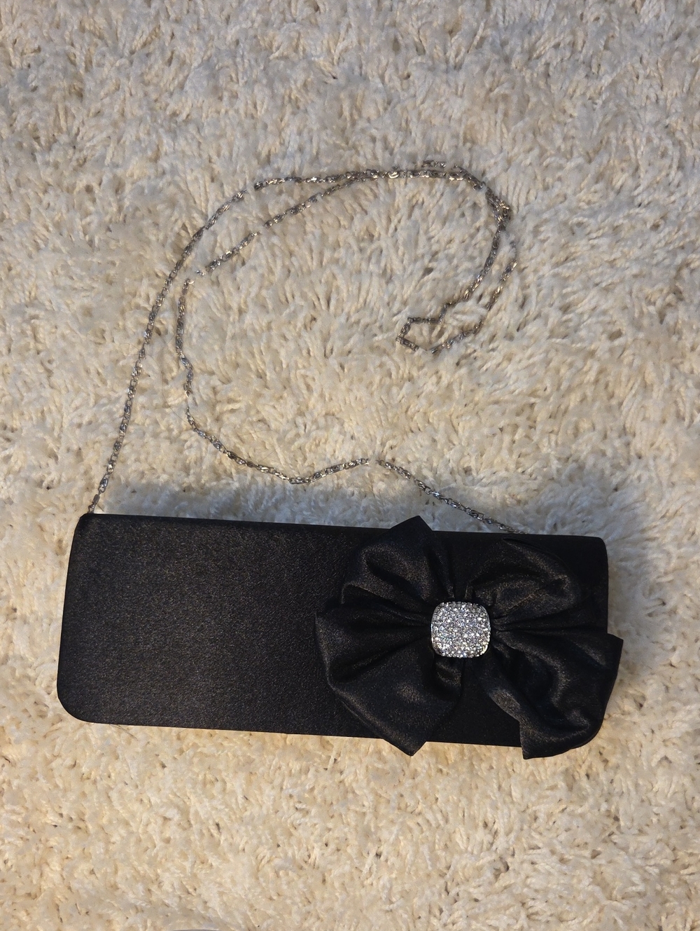 Elegant Black Evening Clutch with Rhinestone Bow